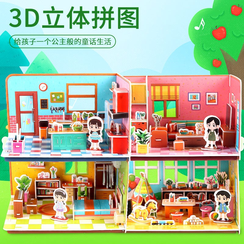 Children'S Cardboard 3D Assembled Model Small House Furniture Girl'S Handmade Cardboard Three-Dimensional Puzzle Building Cardboard Toy - Image 2